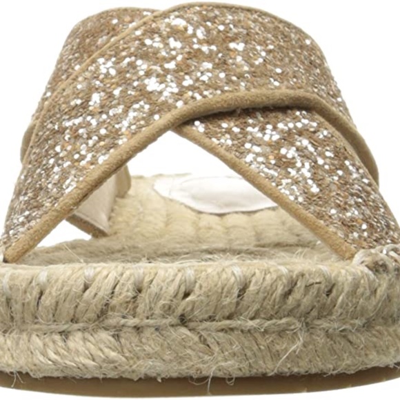 Joie Ianna Glitter Suede Espadrille Slide Sandals Gold Slip on Flat Mules 37.5 - Picture 4 of 11